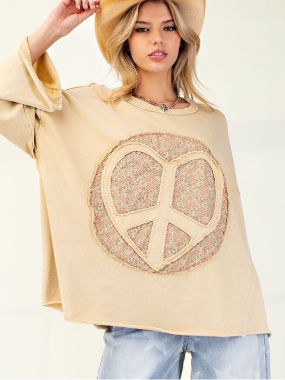 403 1X-3XπΊπΈ EASEL PEACE SIGN MINERAL WASHED TERRY KNIT - Picture 2 of 2